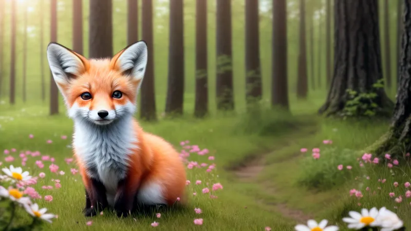 Cute fox, AI art, Surreal, Forest
