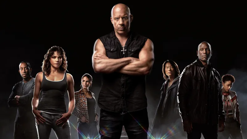 Fast X, Vin Diesel, Jordana Brewster, Tyrese Gibson, Michelle Rodriguez, Ludacris, Nathalie Emmanuel, 2023 Movies, Dark background