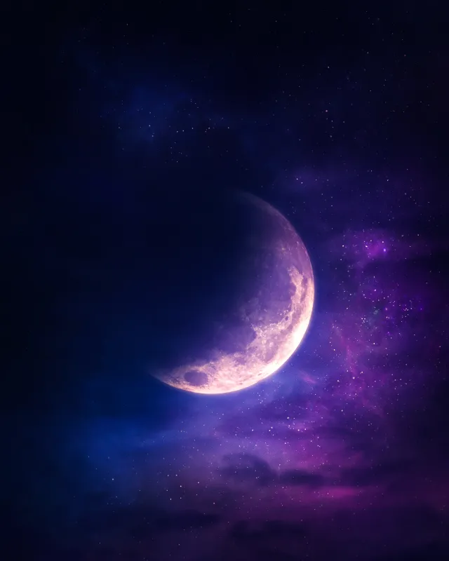 Moon, Stars, Purple sky, Surreal, Aesthetic