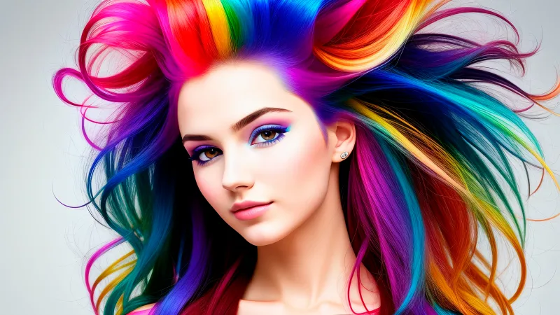 Beautiful girl, Colorful hair, AI art