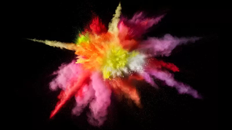 Color burst, Splash, Colorful, Black background, macOS Sierra, Stock, 5K wallpaper