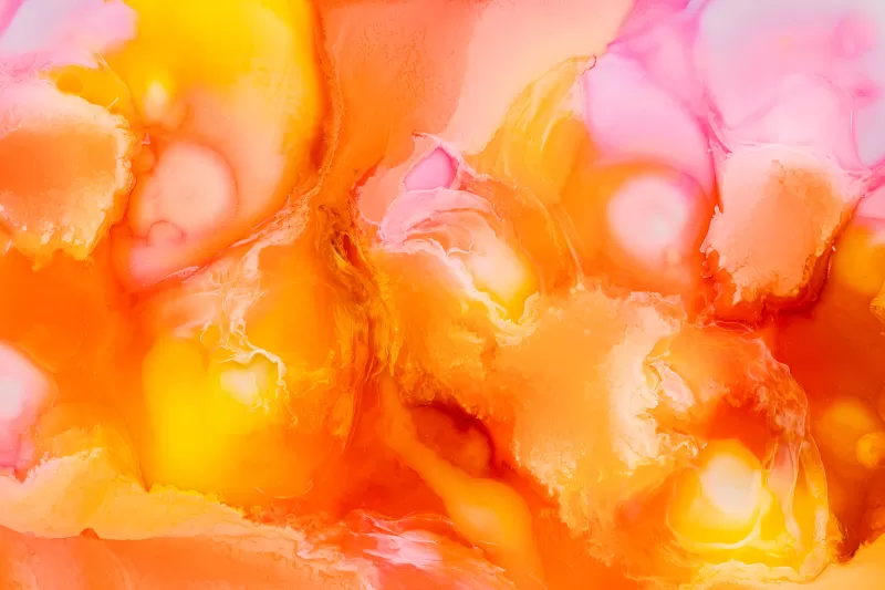 Liquid art wallpaper, Orange and pink ink, Fluid