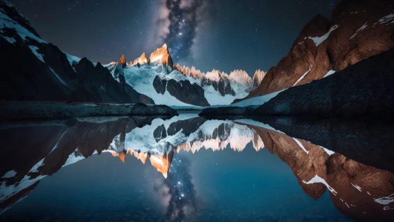 Mountains, Milky Way, Scenery, AI art, Lake, Night, 5K, 8K