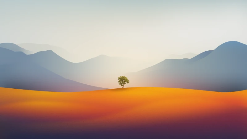 Lone tree, Landscape, AI art, Mountains, 5K
