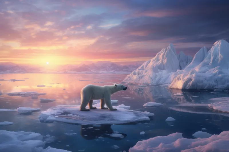 Polar bear on ice floe wallpaper, Arctic sunrise, Icebergs