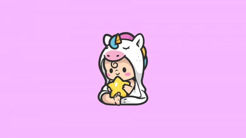 Cute baby, Unicorn costume, Pink background, Girly backgrounds, 5K, 8K