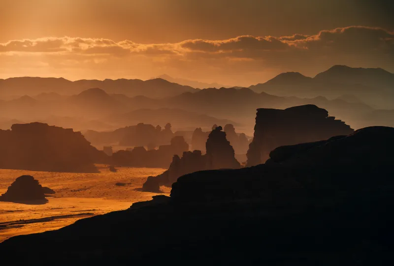 Hisma Desert wallpaper, Saudi Arabia, Golden rock formations