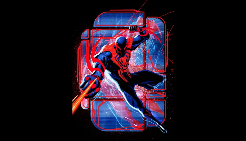 Spider-Man 2099, Spider-Man: Across the Spider-Verse, 5K, 2023 Movies, Marvel Comics, Black background