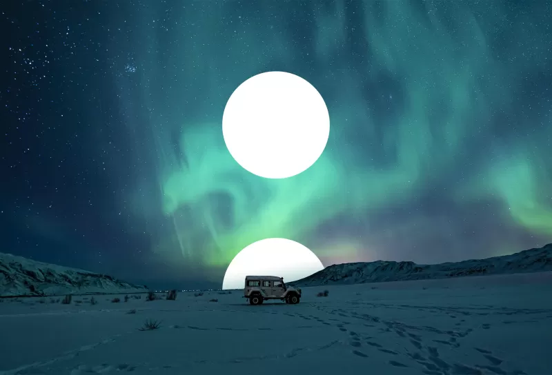 Moon, Northern Lights, Aurora sky, Polar Regions, Russia