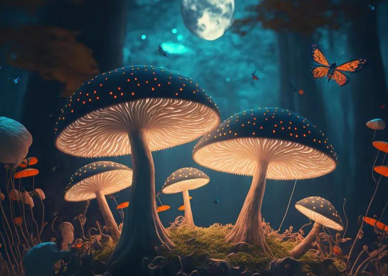Mushroom forest 4K wallpaper