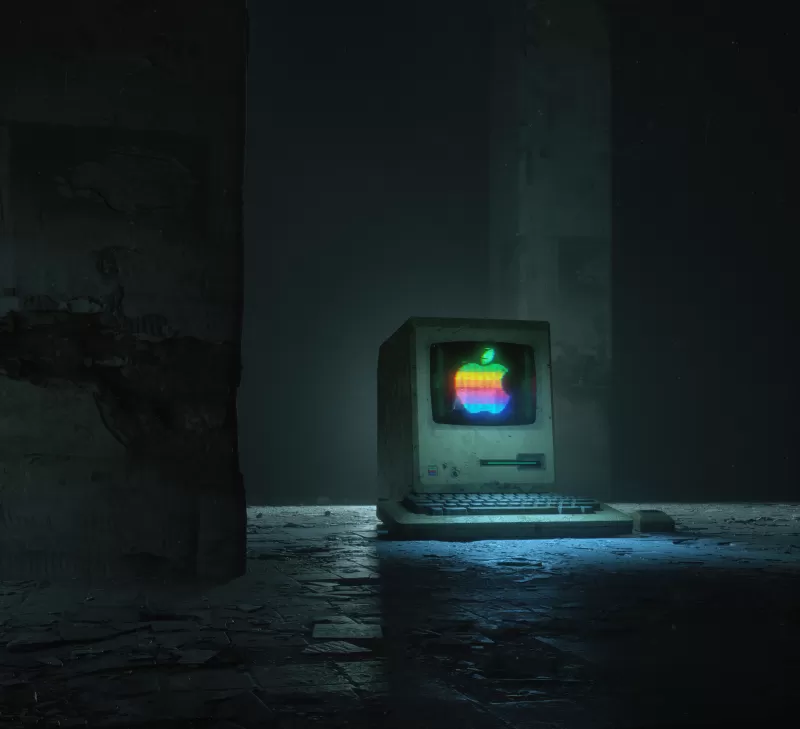 Apple computer, Apple logo, Retro, Dark