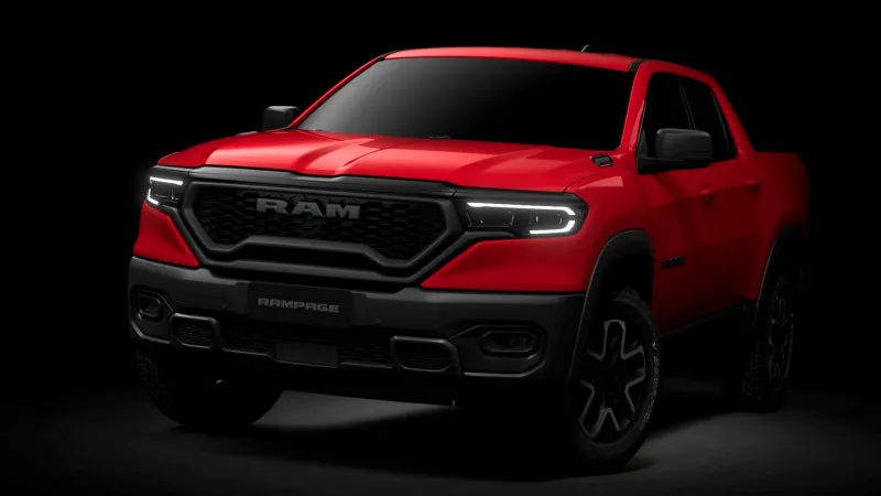 Ram Rampage Rebel wallpaper, Red pickup truck, Dark background, 2023, 4K