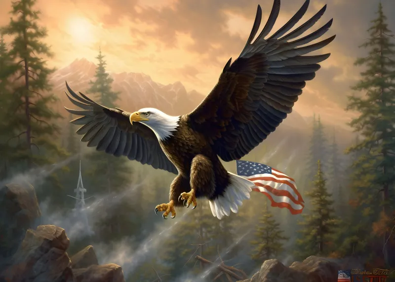 Bald eagle with USA Flag 4K wallpaper