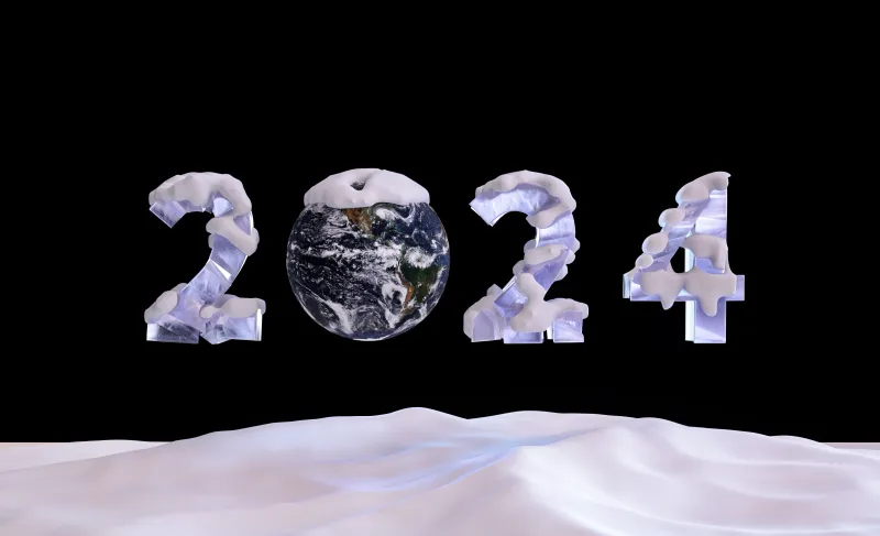 2024 New year, 5K, Snow covered, Earth, Typography