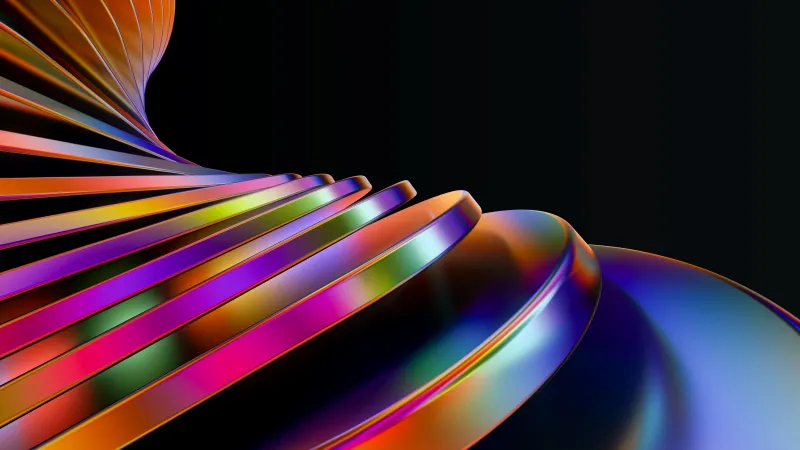 Rainbow swirl, 3D abstract, Black background 5K