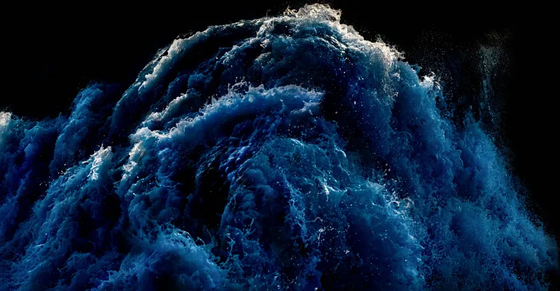 Crashing wave, Deep blue ocean, Dark background, 5K wallpaper