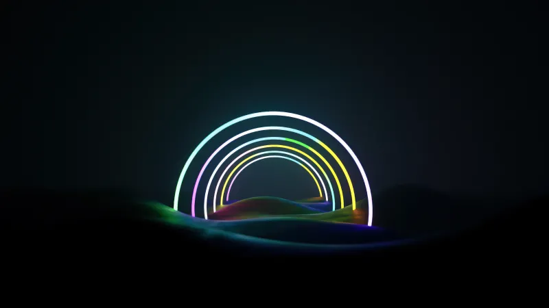 Neon art, Rainbow, Glowing, Dark aesthetic, 5K