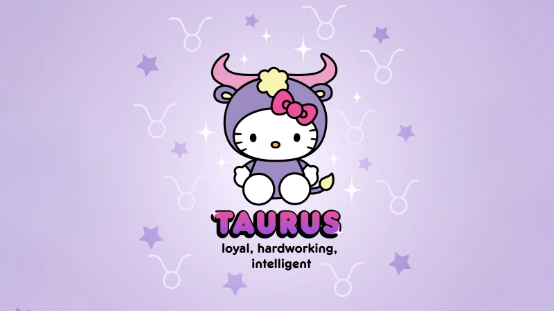 Taurus, Hello Kitty, Zodiac sign, Purple aesthetic, 5K, 8K