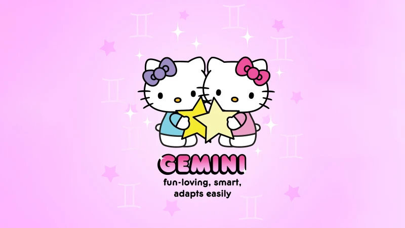 Gemini, Hello Kitty, Zodiac sign, Smart, 5K, Pink aesthetic
