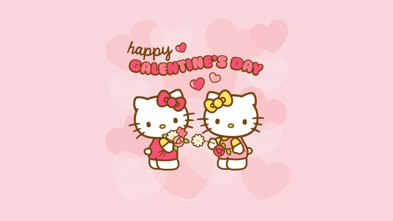 Happy Galentine's Day, Hello Kitty background, 5K, Pastel pink