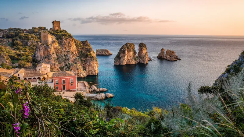 Scopello sea stacks wallpaper, Sicily, Mediterranean coast