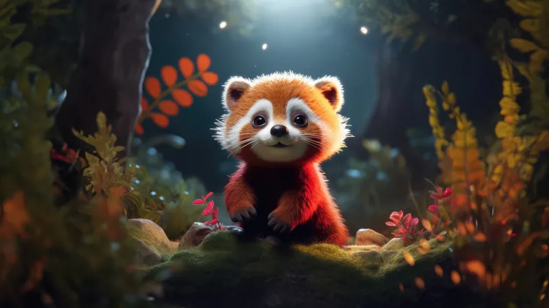 Red panda, Adorable, Cute animal, AI art, Forest