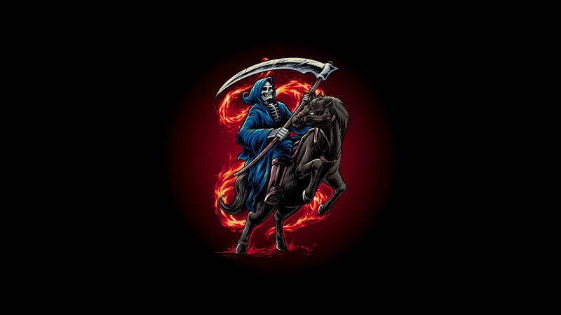 Grim Reaper riding horse, 4K wallpaper