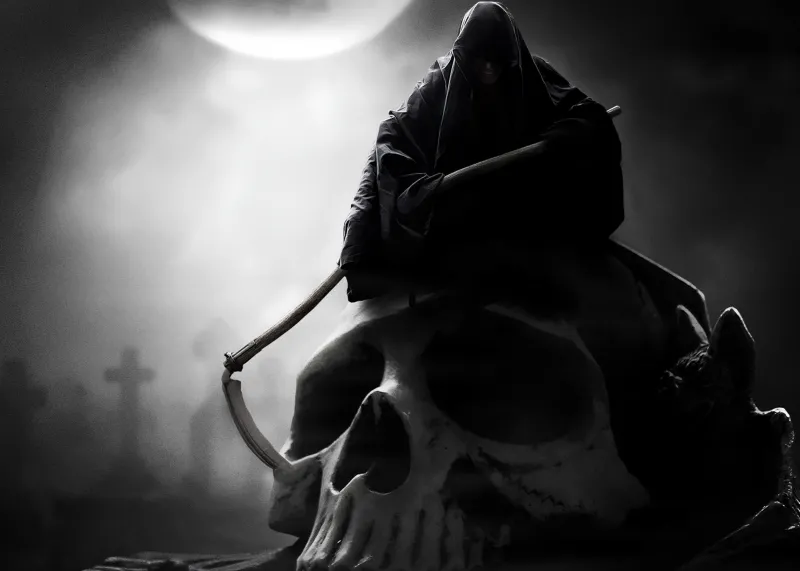 Grim Reaper on Skull 4K wallpaper