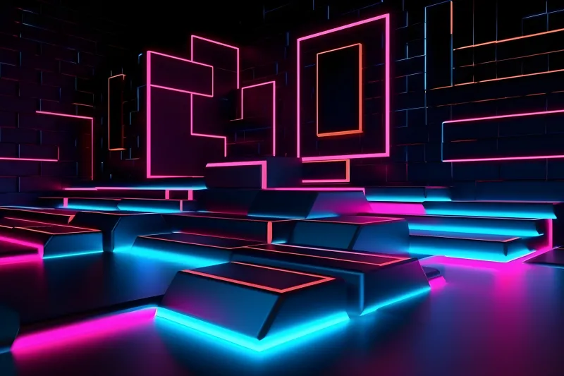 Geometric, Modern interior, Neon background