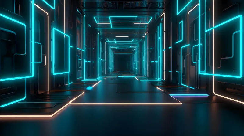 Glowing Neon Corridor, Cyberpunk, 5K