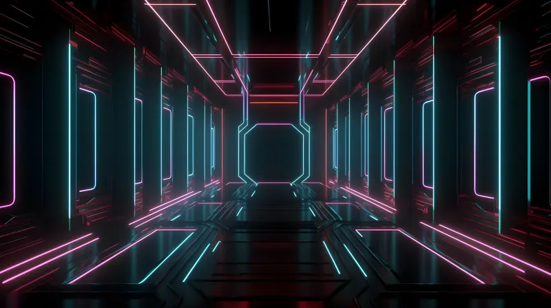 Futuristic Modern lighting, Neon background, Interior, Dark, 5K