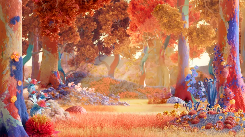 Autumn Forest Digital Art, Serenity, Vibrant, Orange aesthetic, Fall, Sunlight