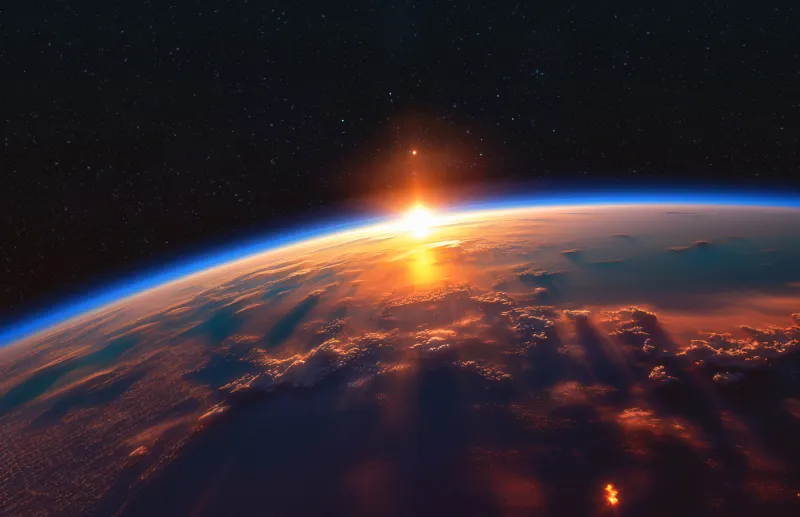 Sunrise over Earth, Orbit view, Blue horizon, 5K wallpaper