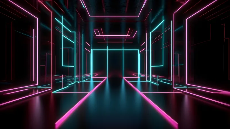 Neon Lights, Dark room, Futuristic, Cyberpunk, 5K