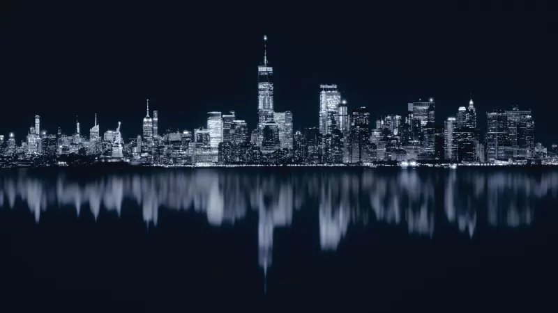 New York City, Night, Cityscape, City lights, Reflections, Dark, 5K