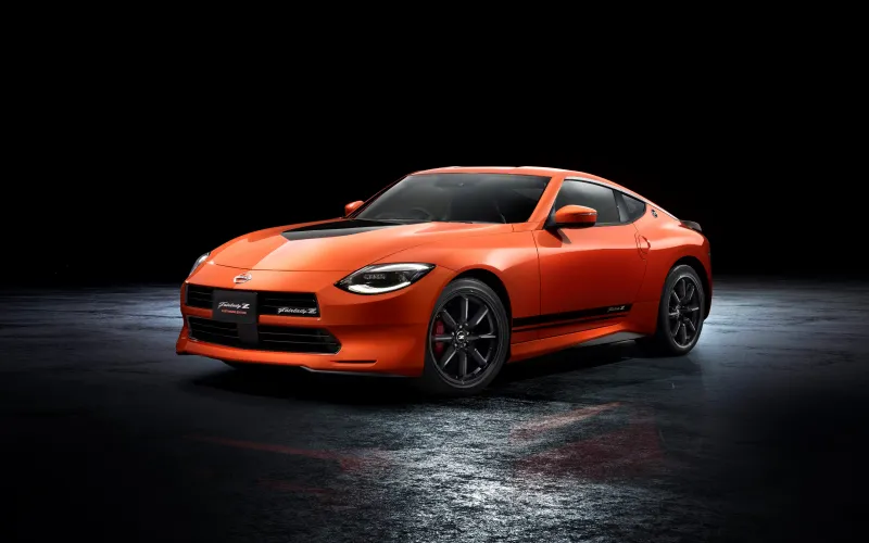Nissan Fairlady Z Customized, Orange coupe, Dark studio, 2023 wallpaper