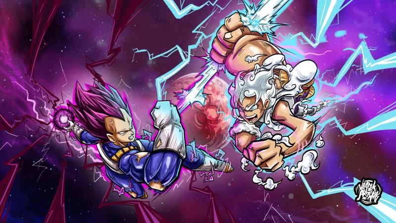 Vegeta Ultra Ego vs Luffy Gear 5, 4K wallpaper