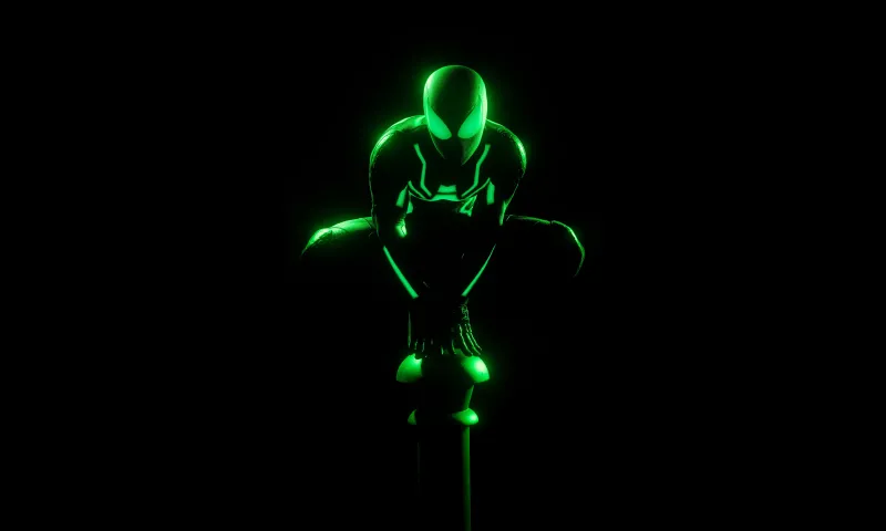 Spider-Man, Glow in dark, Neon Green, AMOLED, 5K, Black background