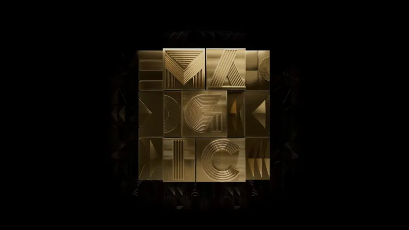 HONOR Magic V2, Golden letters, Black background, 5K wallpaper