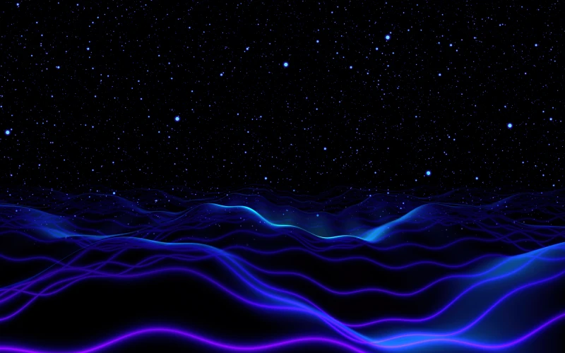 Night sky, Surreal, Blue waves, Digital Art, 5K, Dark aesthetic