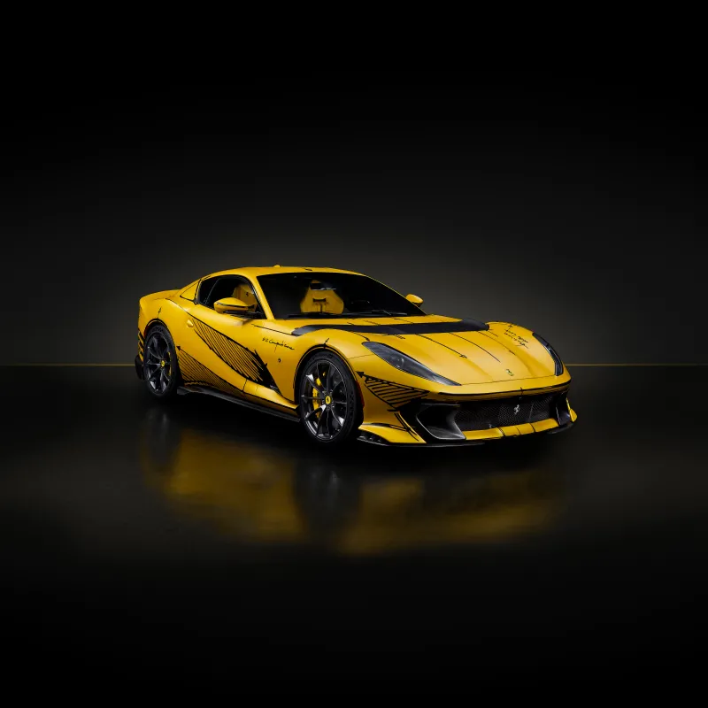 Ferrari 812 Competizione, 2023, 5K, Dark background, Yellow cars