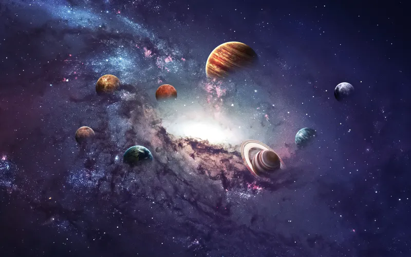 Solar system planets, Milky Way, Space, 4K wallpaper