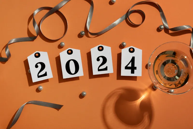 2024 New year, Party night, New Year celebrations, Orange background, 5K