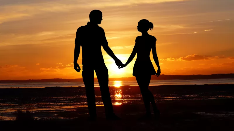 Couple, Beach, Romantic, Silhouette, Sunset, Seascape, Together