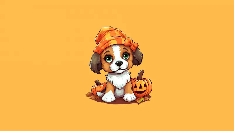 Cute Halloween Dog, 4K wallpaper