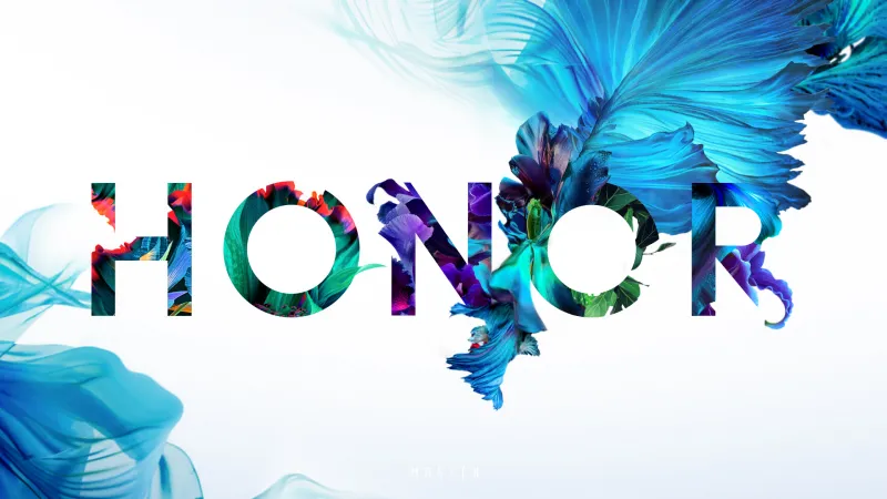 HONOR logo wallpaper, Blue feathers, White background