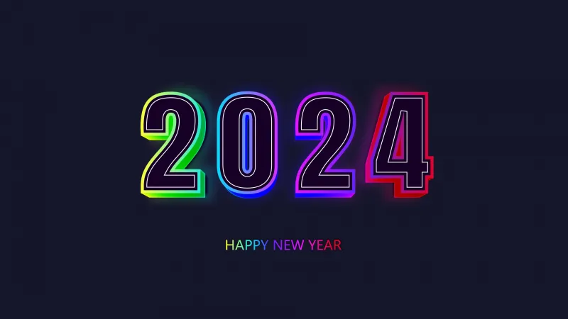 2024 Happy New Year, Neon background