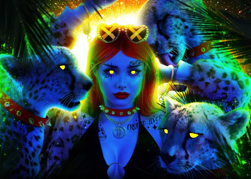 Baddie girl with cheetahs wallpaper, Neon art, Digital art