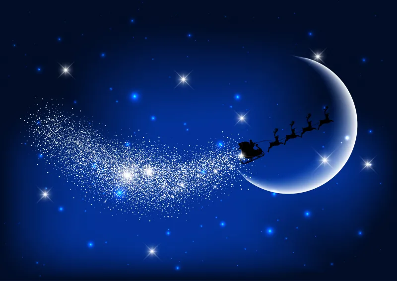 Santa Claus Reindeer Chariot, 5K background, Silhouette, Blue