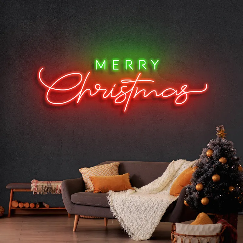 Merry Christmas Neon Sign, 4K iPad wallpaper